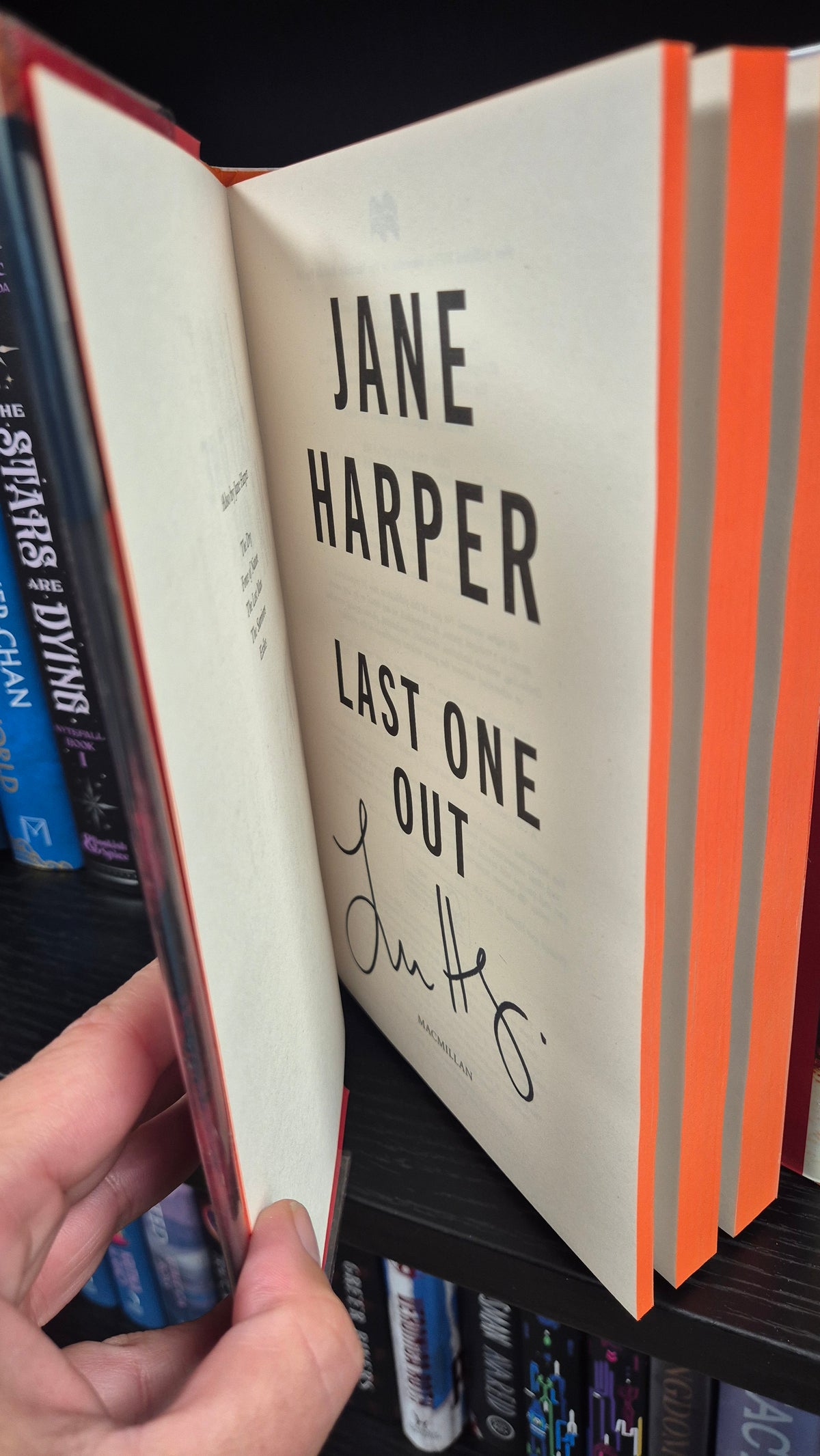 Last One Out by Jane Harper | Signed First Edition | Topping & Company Exclusive | Orange Sprayed Edges