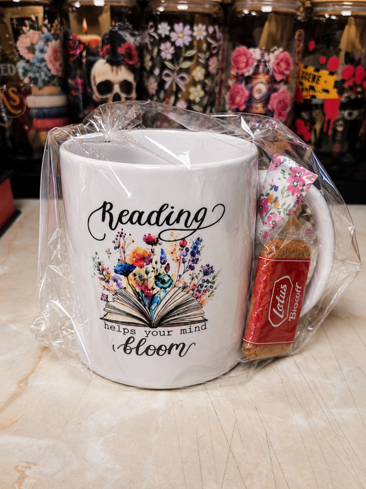 Reading Helps Your Mind Bloom Book Lover Mug Gift Set