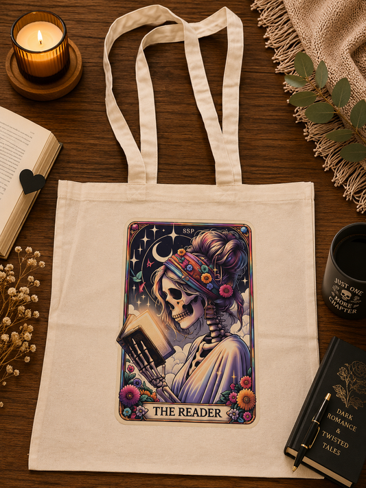 💀📚 The Reader Tarot Canvas Tote Bag 📚💀