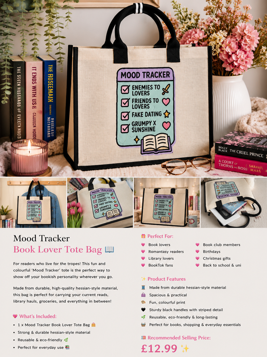 💕📚 Mood Tracker Book Lover Tote Bag