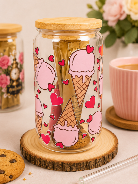 🍦 Sweet Treats Glass Gift Tumbler with Hot Drink & Biscuit 🍦