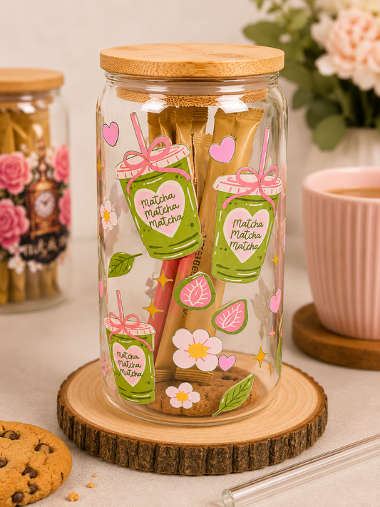 🍵 Matcha Lover Glass Gift Tumbler with Hot Drink & Biscuit 🍵