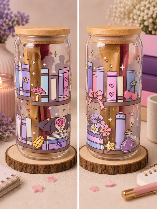 📚✨ Pastel Book Lover Glass Tumbler Gift Set ✨🩷