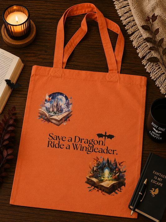 🐉📚 Save a Dragon, Ride a Wingleader Canvas Tote Bag 📚🐉