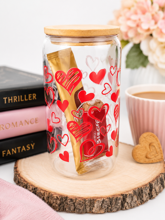 💕 Glass Hearts Hot Drink Gift Jar with Biscuit & Drink Sachet 💕