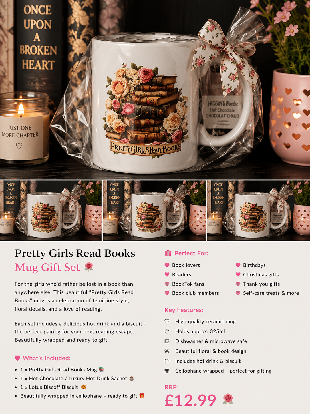 🌹📚 Pretty Girls Read Books Mug Gift Set